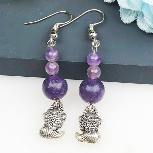 Natural Gemstone Amethyst Earrings for Women and Girls