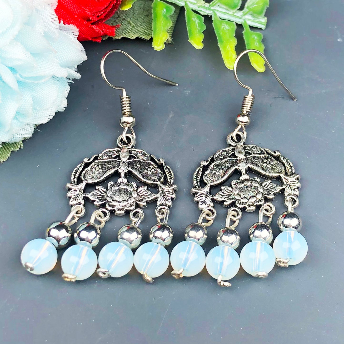 Natural Gemstone Opalite Earrings for Women and Girls