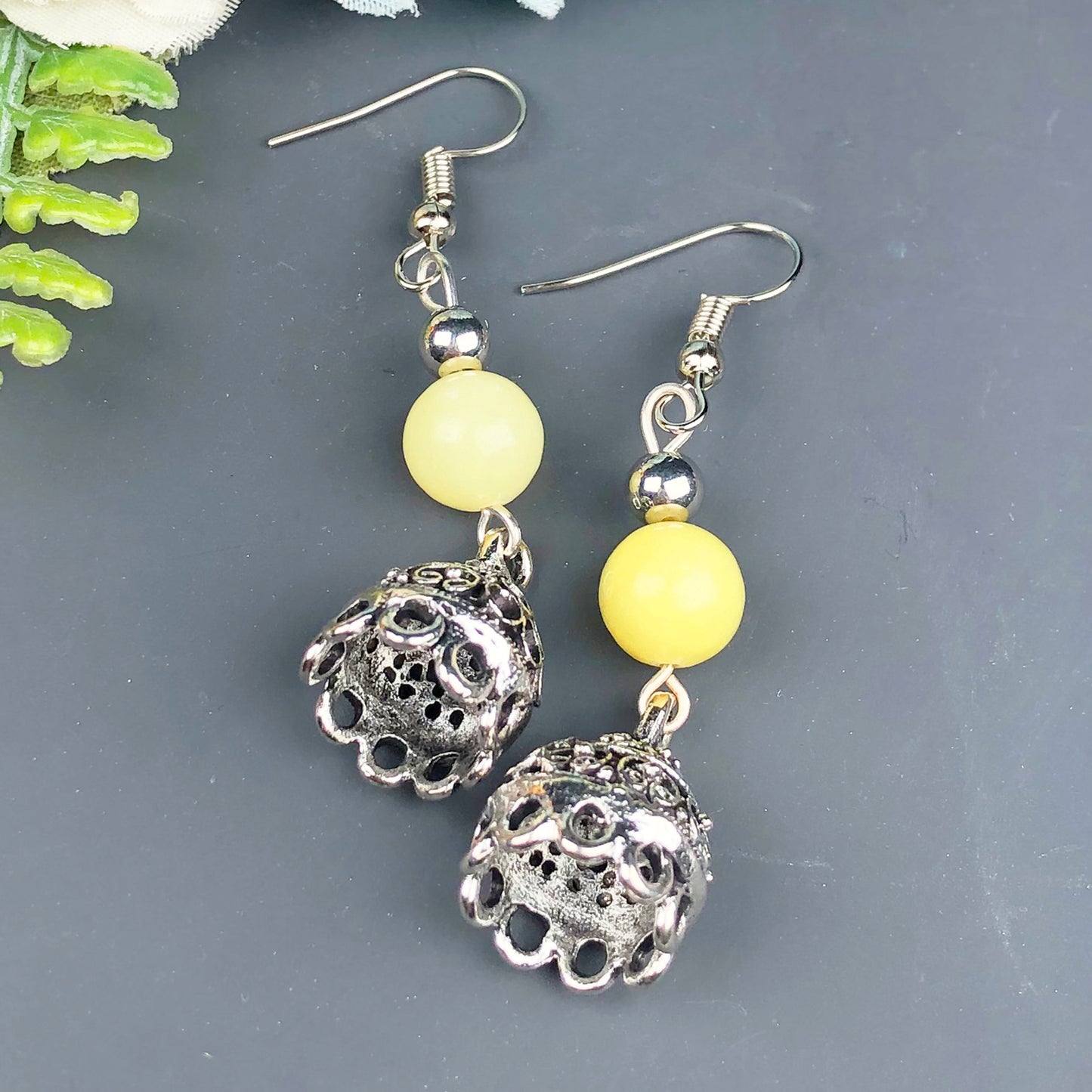 Natural Gemstone Yellow Onyx Earrings for Women and Girls