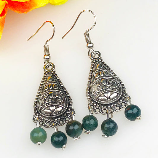 Natural Gemstone Green Ocean Jasper Earrings for Women and Girls