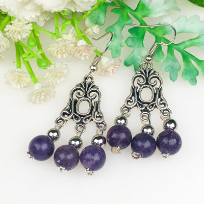 Natural Gemstone Amethyst Earrings for Women and Girls