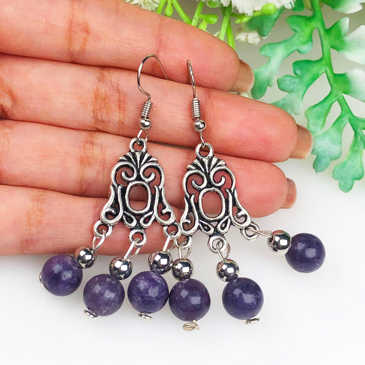 Natural Gemstone Amethyst Earrings for Women and Girls