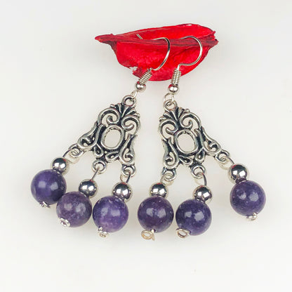 Natural Gemstone Amethyst Earrings for Women and Girls