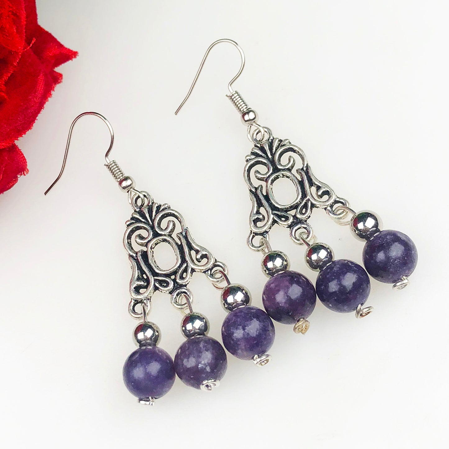 Natural Gemstone Amethyst Earrings for Women and Girls