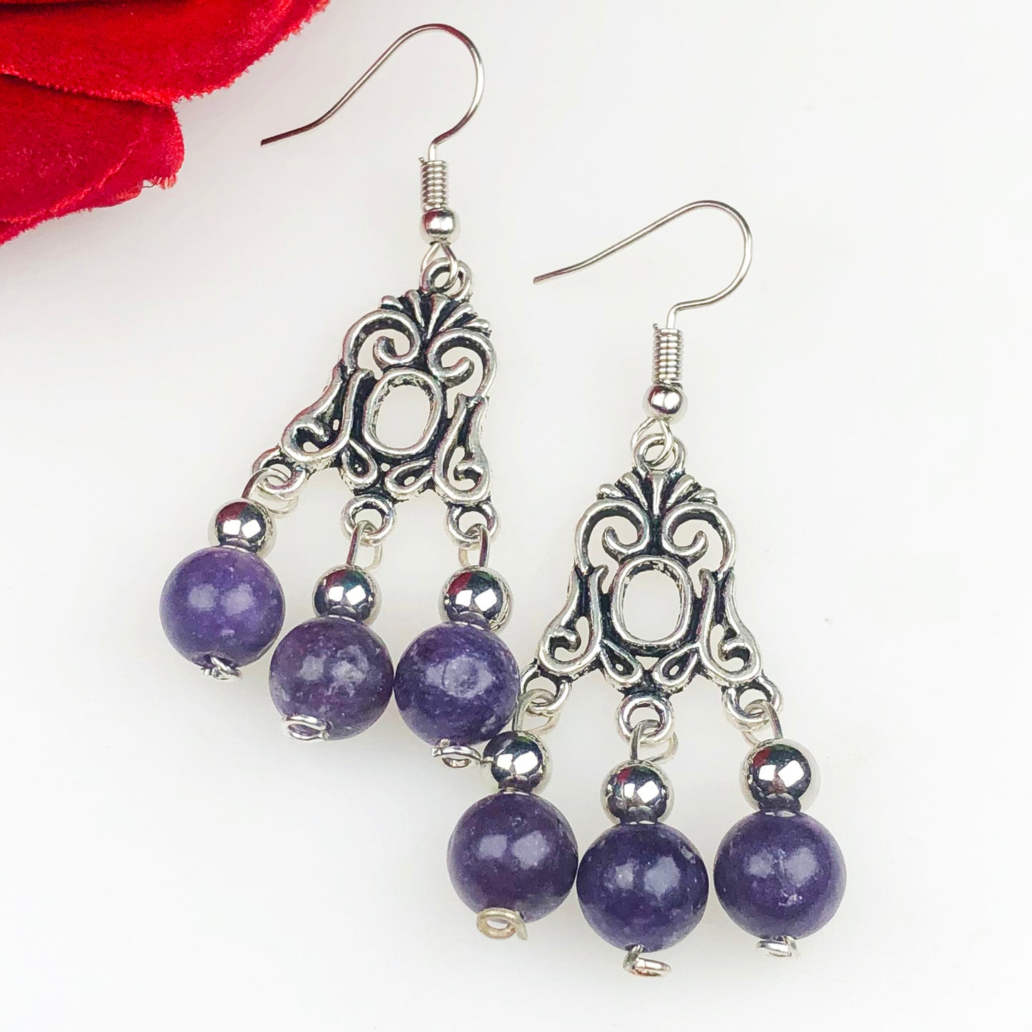 Natural Gemstone Amethyst Earrings for Women and Girls