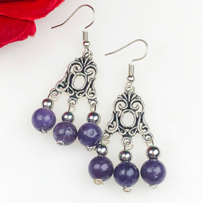 Natural Gemstone Amethyst Earrings for Women and Girls