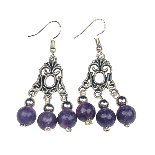 Natural Gemstone Amethyst Earrings for Women and Girls