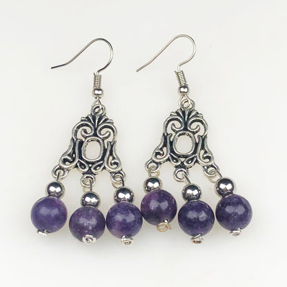 Natural Gemstone Amethyst Earrings for Women and Girls