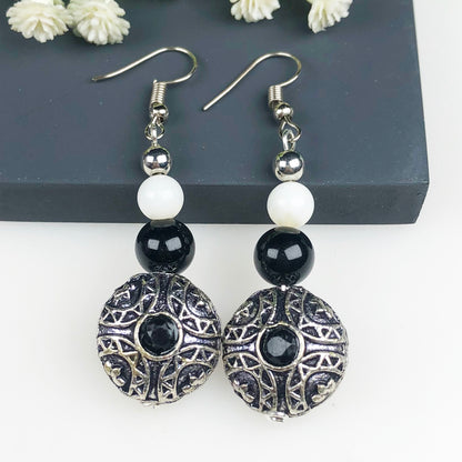 Natural Gemstone Dazzling Obsidian and Onyx Earrings for Women and Girls