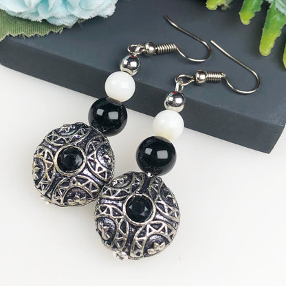 Natural Gemstone Dazzling Obsidian and Onyx Earrings for Women and Girls