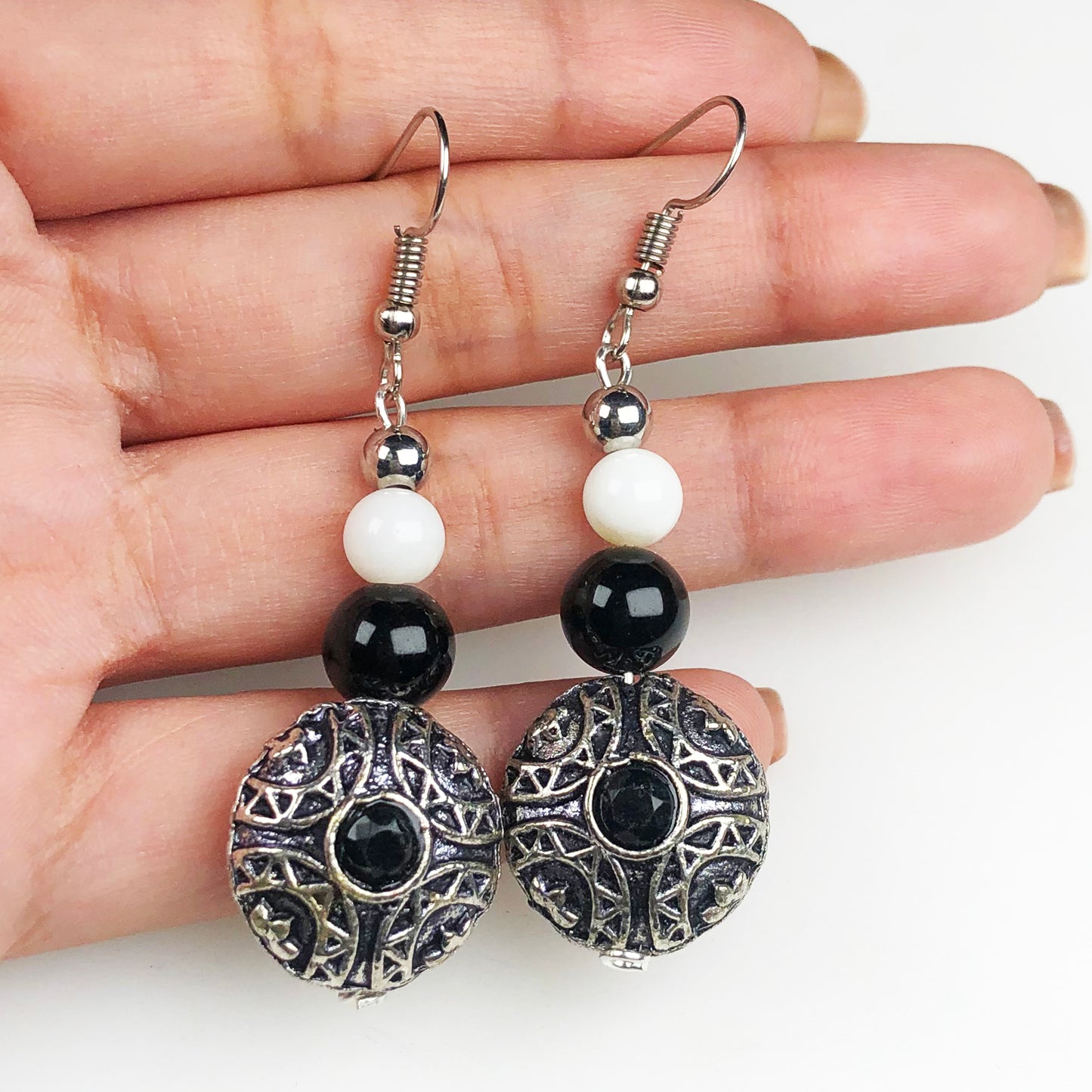 Natural Gemstone Dazzling Obsidian and Onyx Earrings for Women and Girls