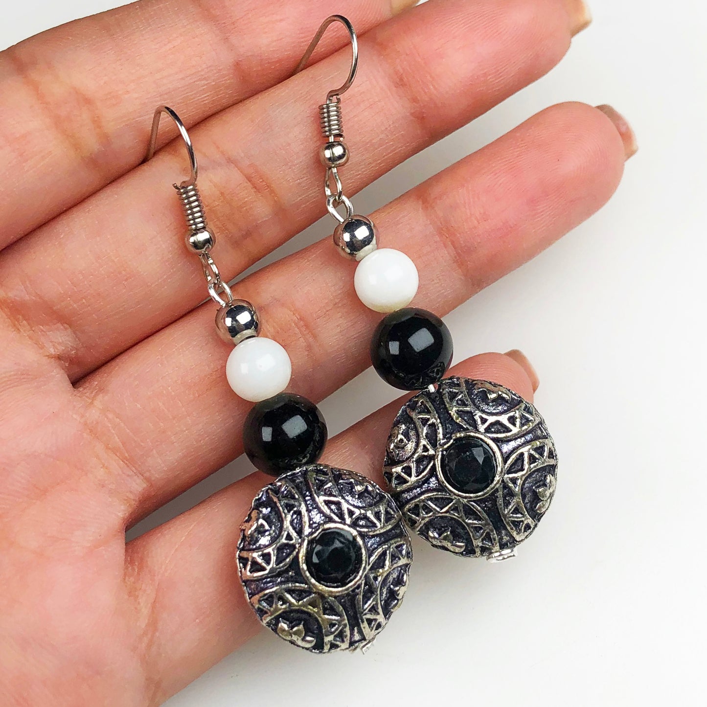 Natural Gemstone Dazzling Obsidian and Onyx Earrings for Women and Girls