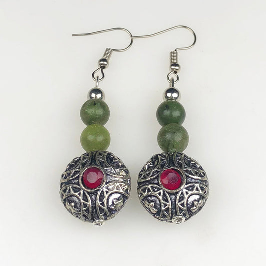 Natural Gemstone One of a kind Green Jasper and Pink Ruby Earrings for Women and Girls