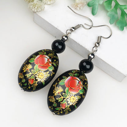 Natural Gemstone Gracious Obsidian and Tensa Beads Earrings for Women and Girls