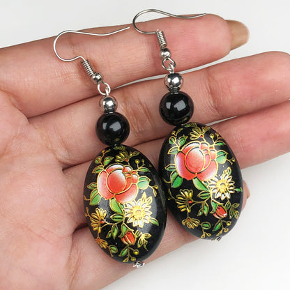 Natural Gemstone Gracious Obsidian and Tensa Beads Earrings for Women and Girls