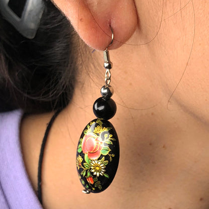 Natural Gemstone Gracious Obsidian and Tensa Beads Earrings for Women and Girls