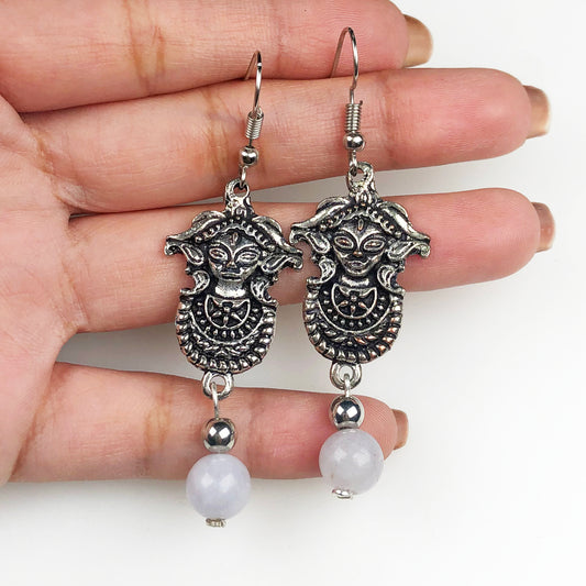 Natural Gemstone Dazzling White Agate Earrings for Women and Girls