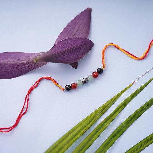 Gemstone Obsidian Carnelian Hematite and Aventurine Rakhi for boys and men