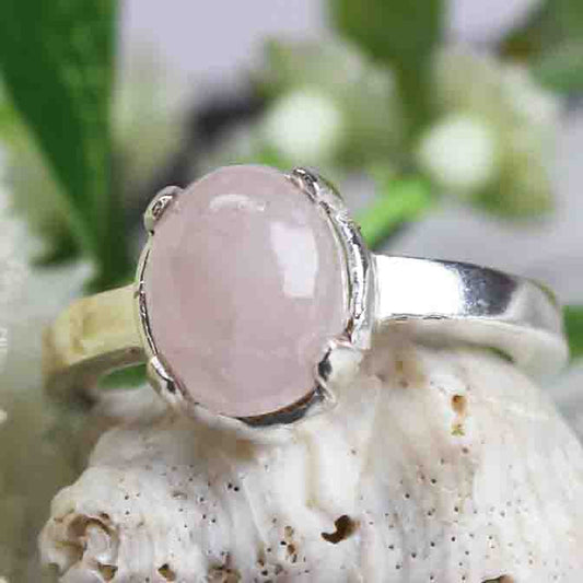 Very pretty Pink Rose Quartz Ring Main Metal Brass, Silver Coated