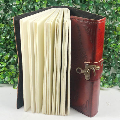 Leather Journal with Tiger Eye Wolf Gemstone