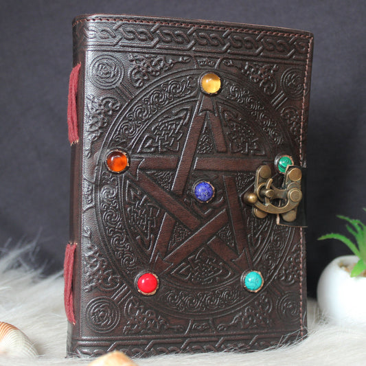 Chakra Harmony Leather Journal with Seven Gems