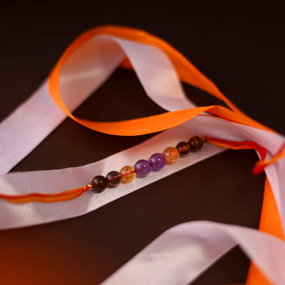 Tiger Eye Citrine Amethyst and Smoky Quartz Rakhi for boys and men