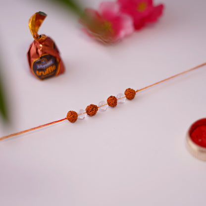 Gemstone Clear Quartz and Rudraksha Rakhi for boys and men