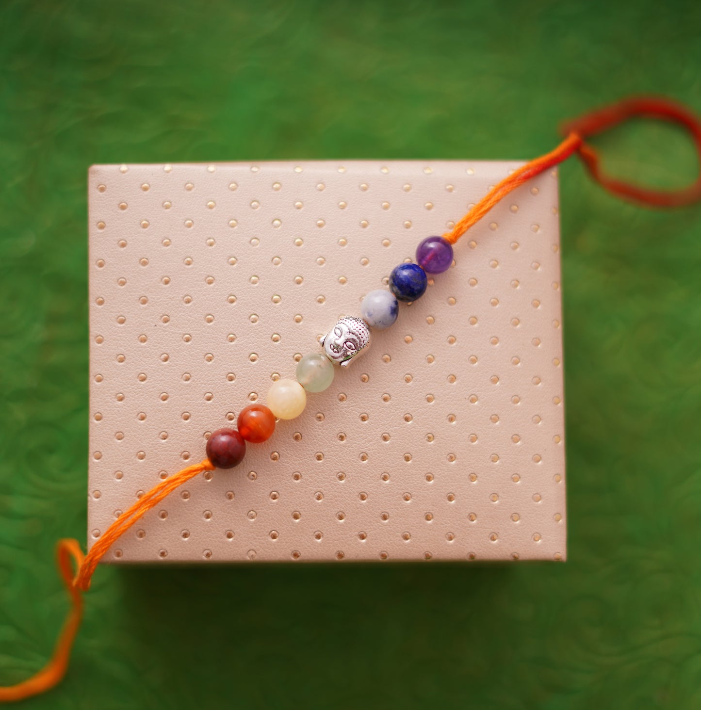 Gemstone Seven Chakra with Lord Buddha Charm Rakhi for boys and men