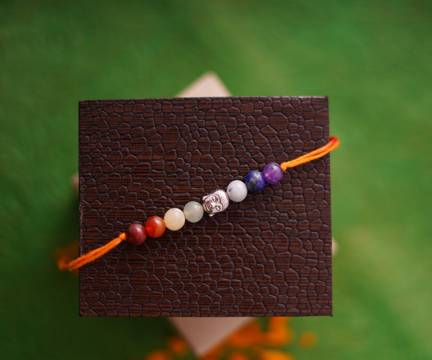 Gemstone Seven Chakra with Lord Buddha Charm Rakhi for boys and men