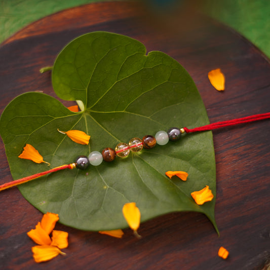 Gemstone TigerEye Citrine Aventurine and Hematite Rakhi for boys and men