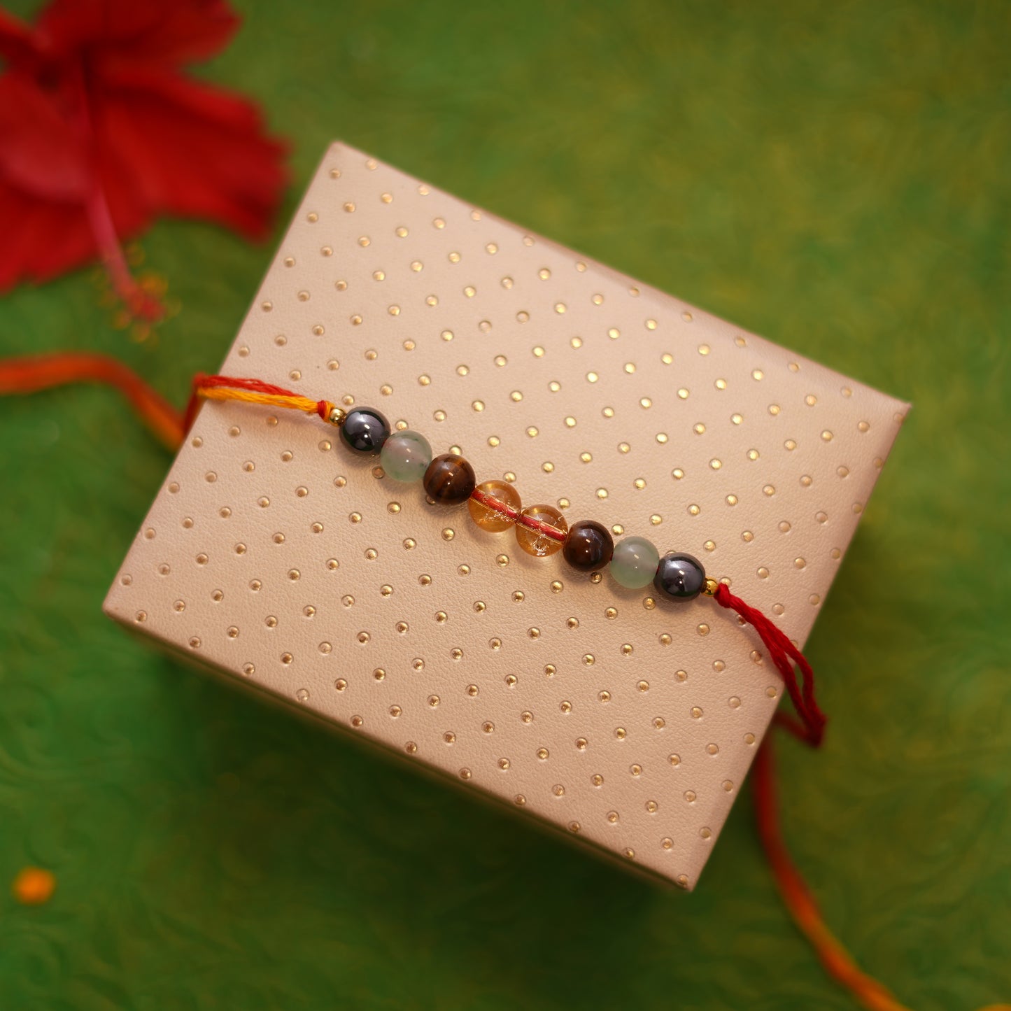 Gemstone TigerEye Citrine Aventurine and Hematite Rakhi for boys and men