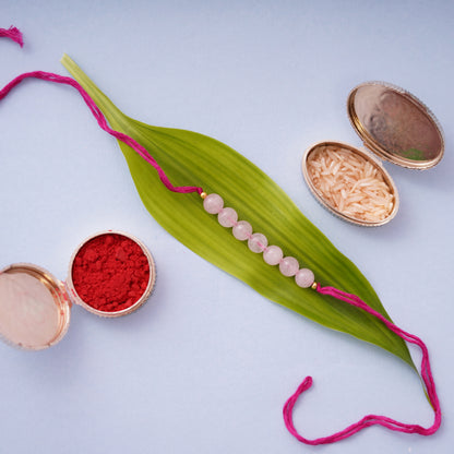 Gemstone Rose Quartz Rakhi for boys and men