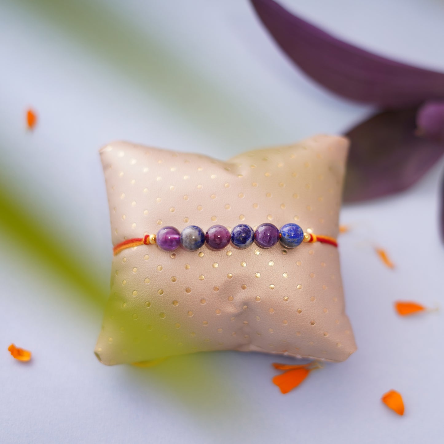 Gemstone Lapis Lazuli and Amethyst Rakhi for boys and men