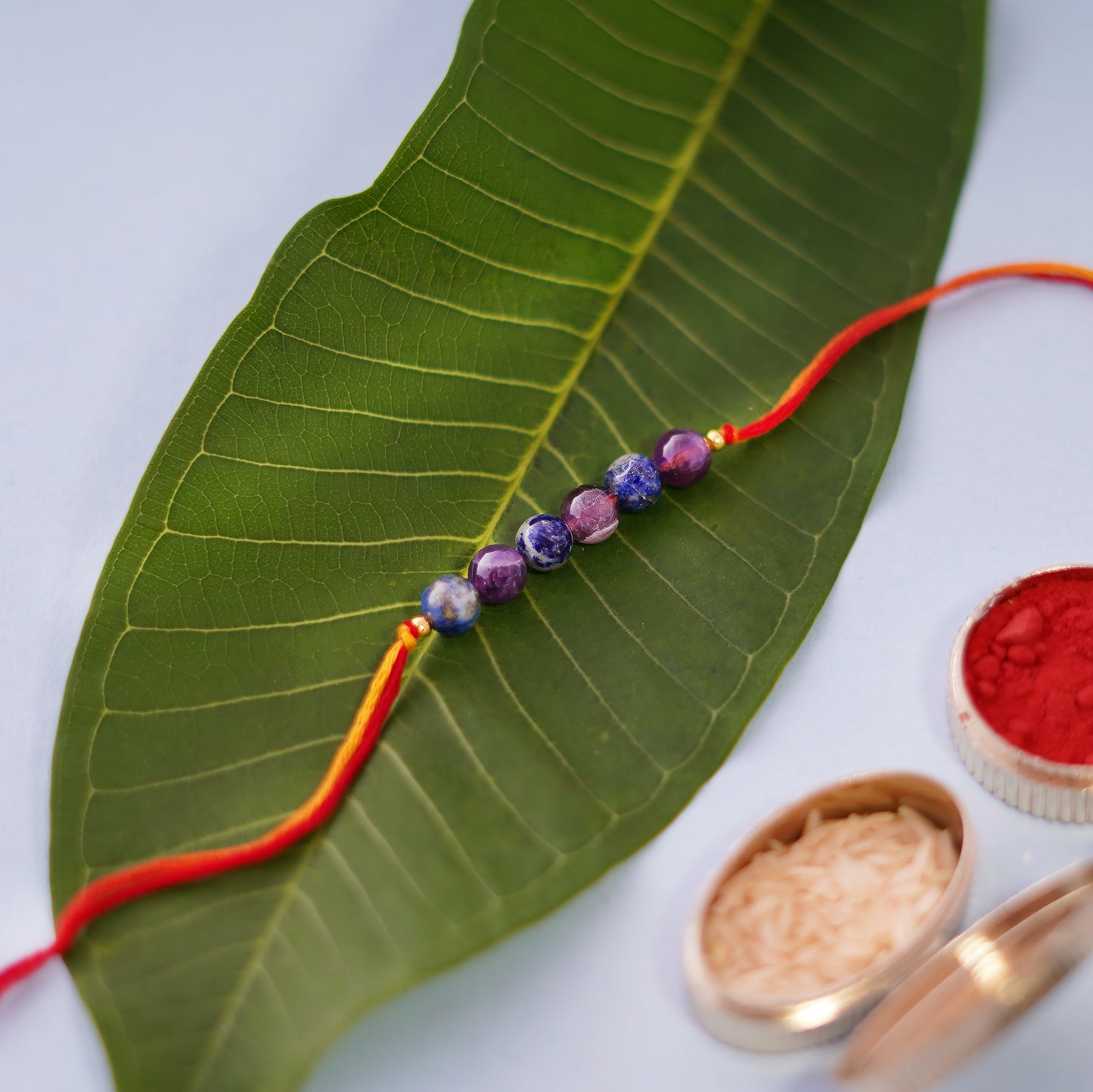 Gemstone Lapis Lazuli and Amethyst Rakhi for boys and men