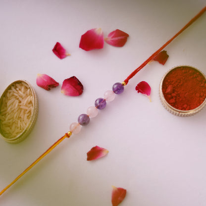 Gemstone Amethyst and Rose Quartz Rakhi for boys and men