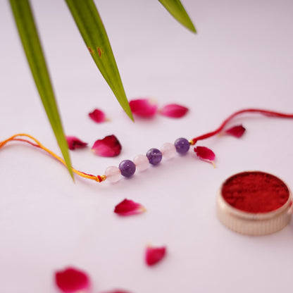 Gemstone Amethyst and Rose Quartz Rakhi for boys and men