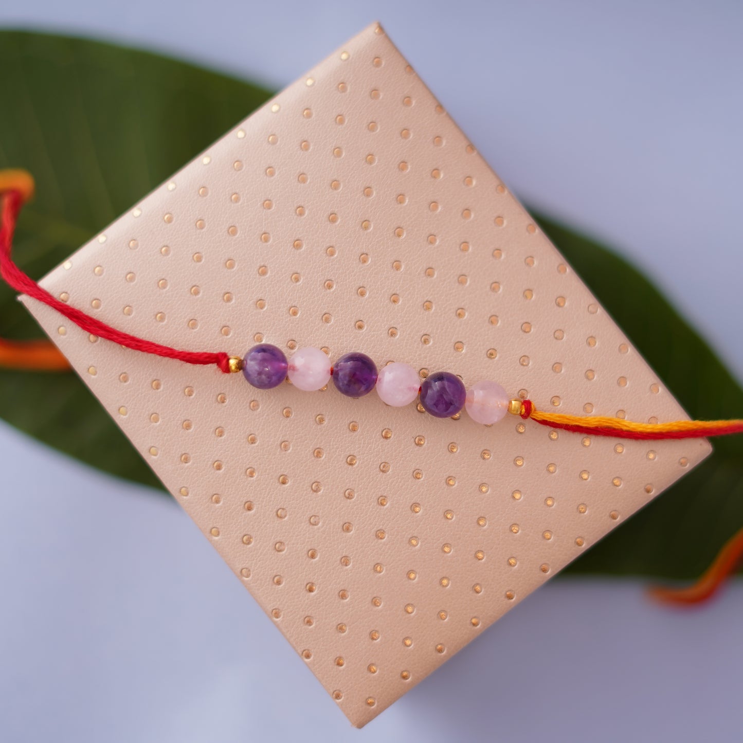 Gemstone Amethyst and Rose Quartz Rakhi for boys and men