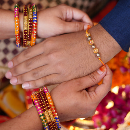 Gemstone Pyrite and Citrine Rakhi for boys and men