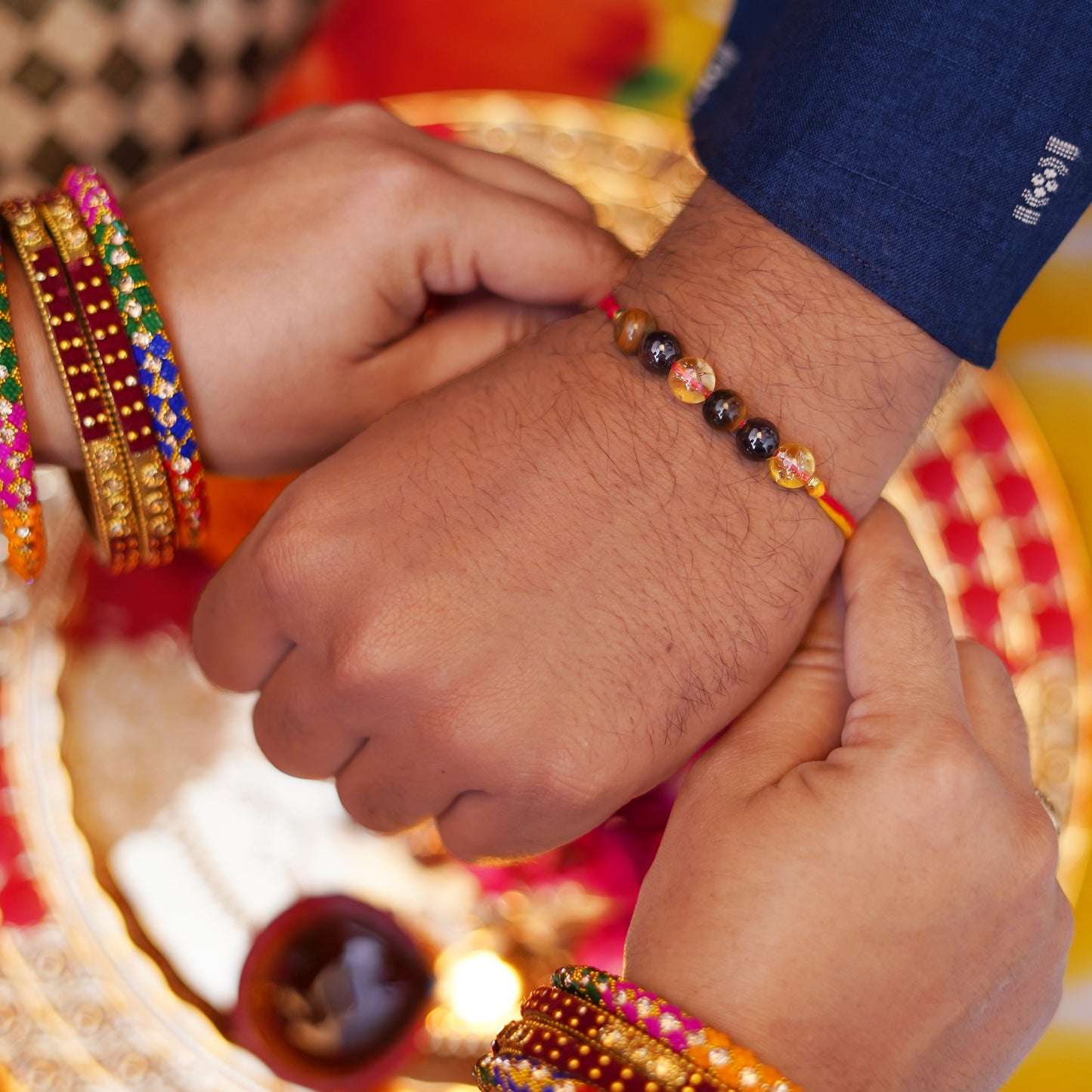 Amethyst Tiger Eye and Citrine Rakhi for boys and men