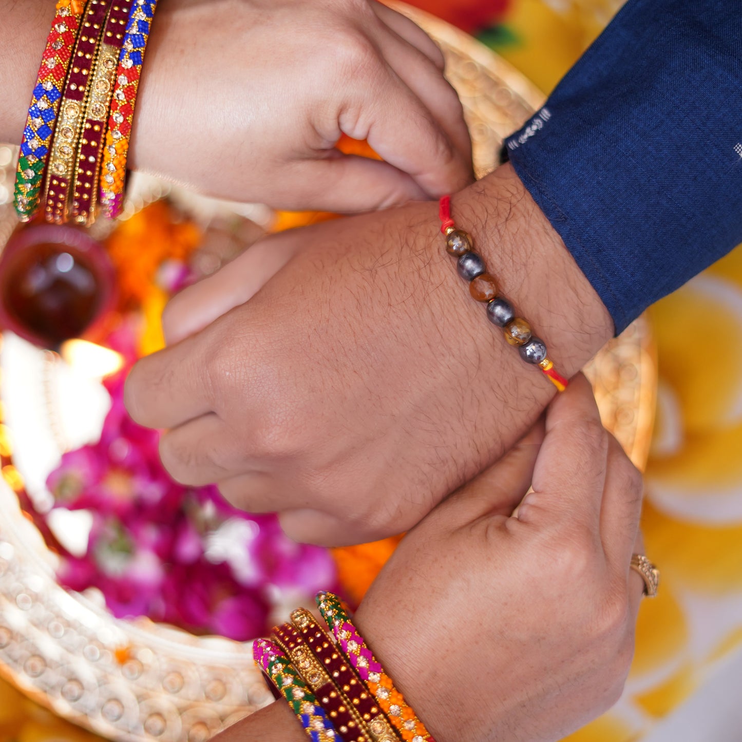 Tiger Eye Citrine and Hematite Rakhi for boys and men