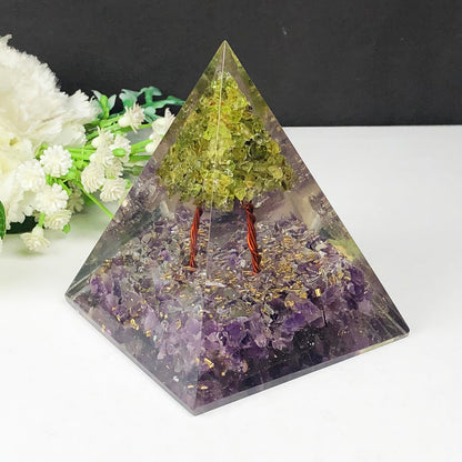 Amethyst and Peridot Orgone Pyramid