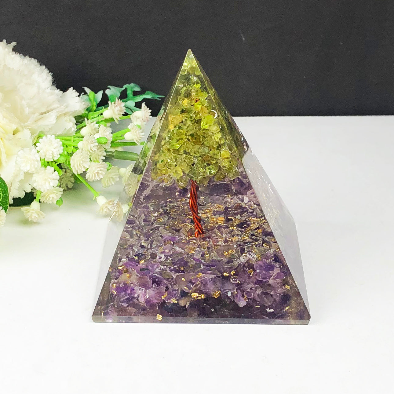 Amethyst and Peridot Orgone Pyramid