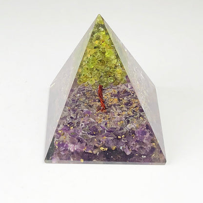 Amethyst and Peridot Orgone Pyramid