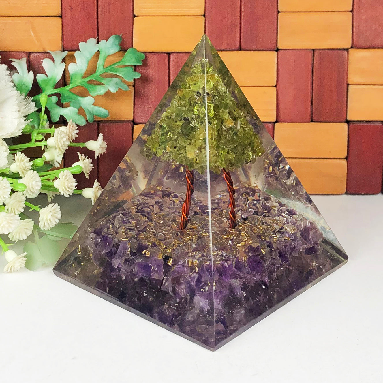 Amethyst and Peridot Orgone Pyramid