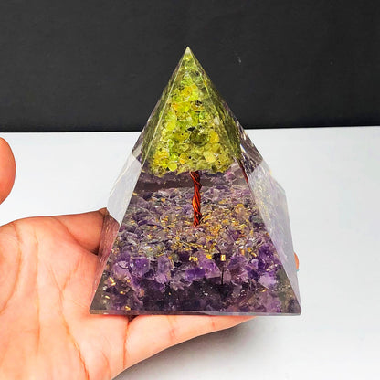 Amethyst and Peridot Orgone Pyramid