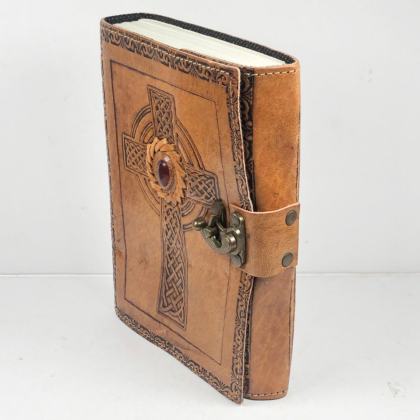 Leather Journal with Red Onyx Cross