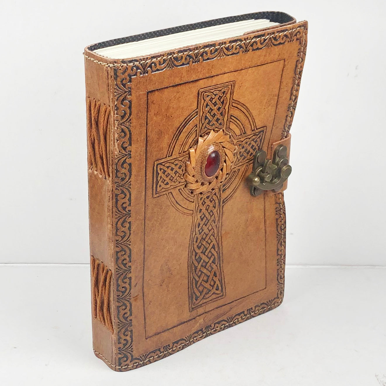 Leather Journal with Red Onyx Cross