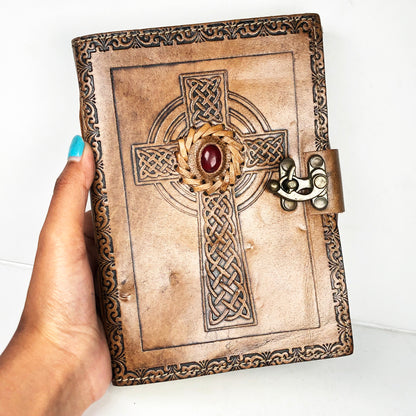 Leather Journal with Red Onyx Cross