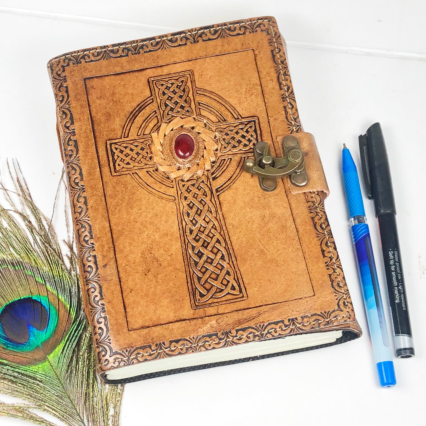 Leather Journal with Red Onyx Cross