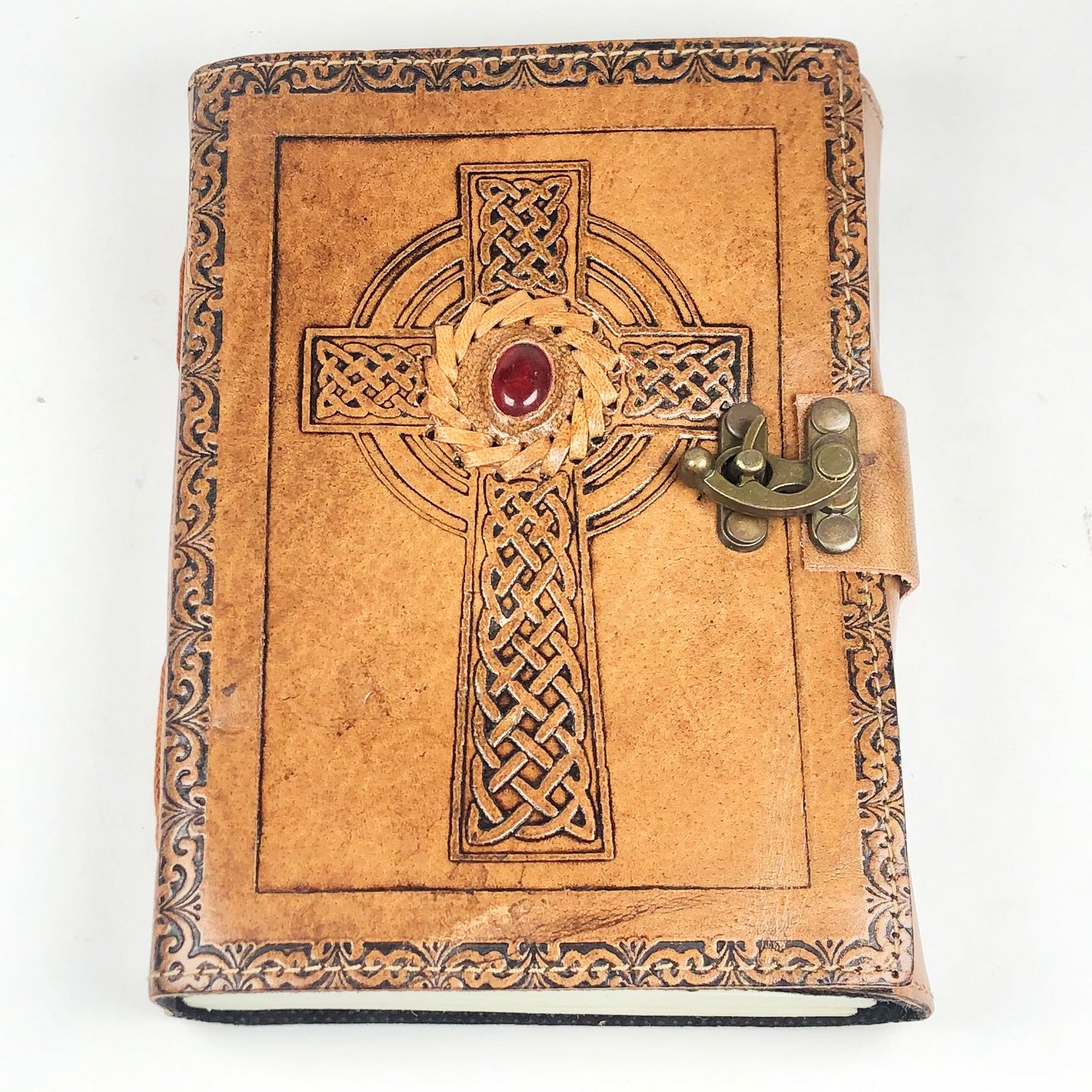 Leather Journal with Red Onyx Cross